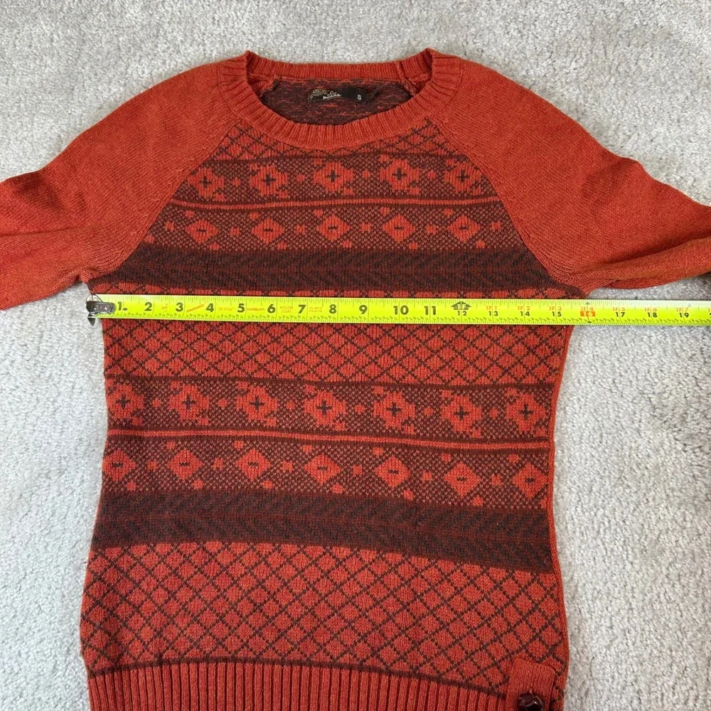 Prana Sweater Women Small Rust Orange Fair Isle Wool Blend Side Button Pullover